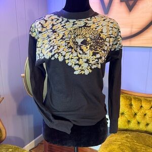 Vintage Keystone Designs Black And Gold Abstract Leopard Lightweight Sweater